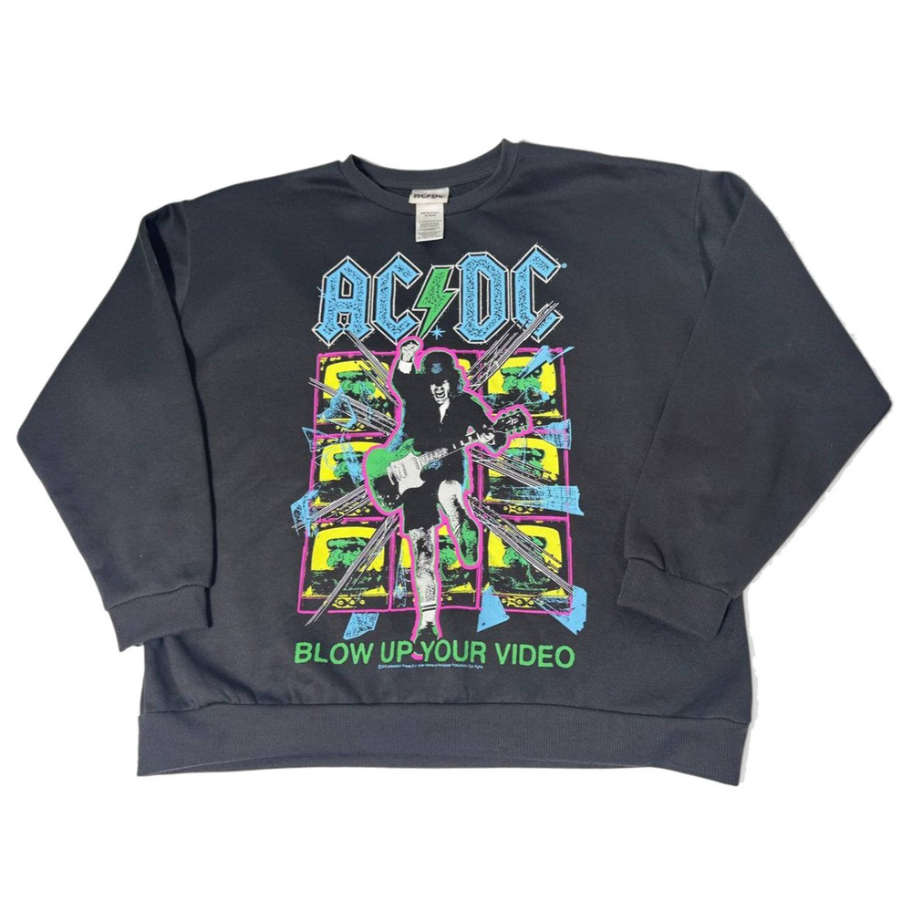 ACDC Sweatshirt Crewneck Graphic Band Rock Vintage Style Black Pullover Size XL